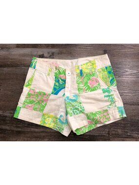 Lilly Pulitzer Callahan Shorts Size 0 Jungle Lioness Patchwork White Green